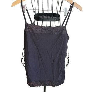 🍑Vanity Fair Black Lace Trim Adjustable Slinky Cami Women's Size Large